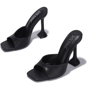 Black square toe heels